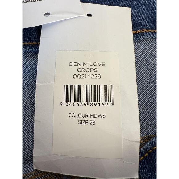 NWT EVANS Unisex Blue Denim Back Pockets Belt Loops Crop Pants 28 - Picture 6 of 10